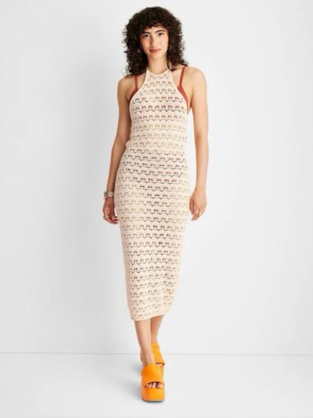 Future Collective Crochet Halter Midi Dress | Size XXL| Cream Open Knit